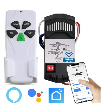 Nexete Smart Wi-Fi Ceiling Fan & Light Dimmer Remote Control Kit  Alexa Google
