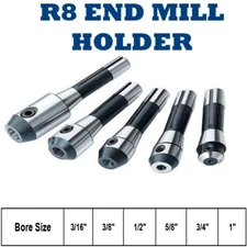 3/16" to 1" End Mill Adapter Holder For Bridgeport Machines R8 Milling Tool 