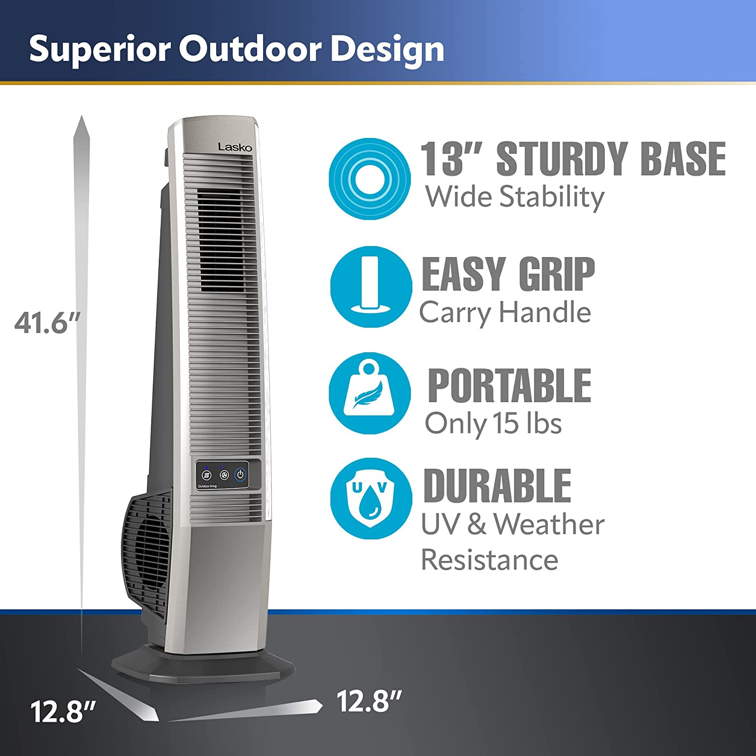 Lasko Oscillating Outdoor Tower Fan for Decks, Patios, Porches, and