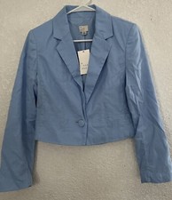 NWT A New Day Blue Cropped Linen Blend Blazer Jacket Size XS