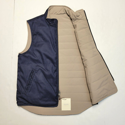 New HAGEN CARMEL Beige Navy Reversible Quilted Tech Vest Men's MEDIUM M