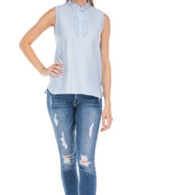 Jade ''Allison'' Ruffle Front Blue Stripe Buttons Top Viscose  NWT  Sz XL Perfect!