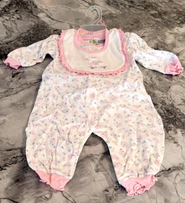 Sesame Street Girls Baby Clothes PINK Romper &Teddy Bear Bib