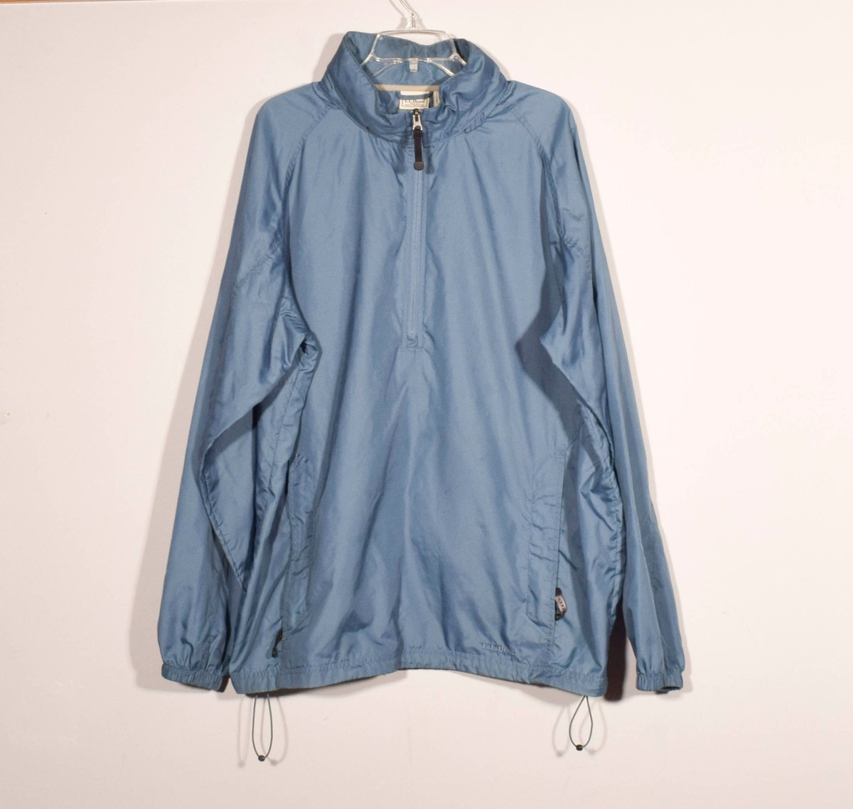 LL Bean Blue Lightweight 1/2 Zip Windbreaker Stowaway Jacket Sz XL 
