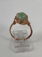 Handmade  Copper Wire Wrap  Green Glass Bead Ring  Size 6 1/4 131