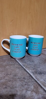 Fringe Studio Running Late Is My Cardio Mug, Set Of 2, Hand Wash