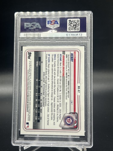Bowman Draft Cole Henry 2020 cromo refractor brillante PSA 9 #BD67 Nationals - Imagen 2 de 2