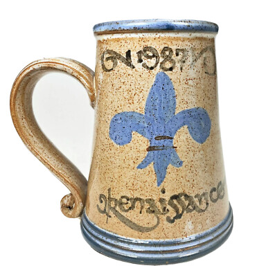 1987 Renaissance Fleur de Lis Deneen Ceramic Pottery Cup Mug Vtg Retro Stein