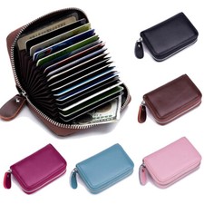 RFID Mens Womens Leather Card Wallet ID Card Holder Purse Zipper Clutch Handbag