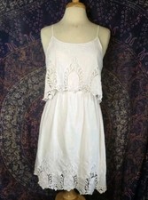 Papaya White Embroidered Lace Crochet Accent Open Back Sundress Juniors Large