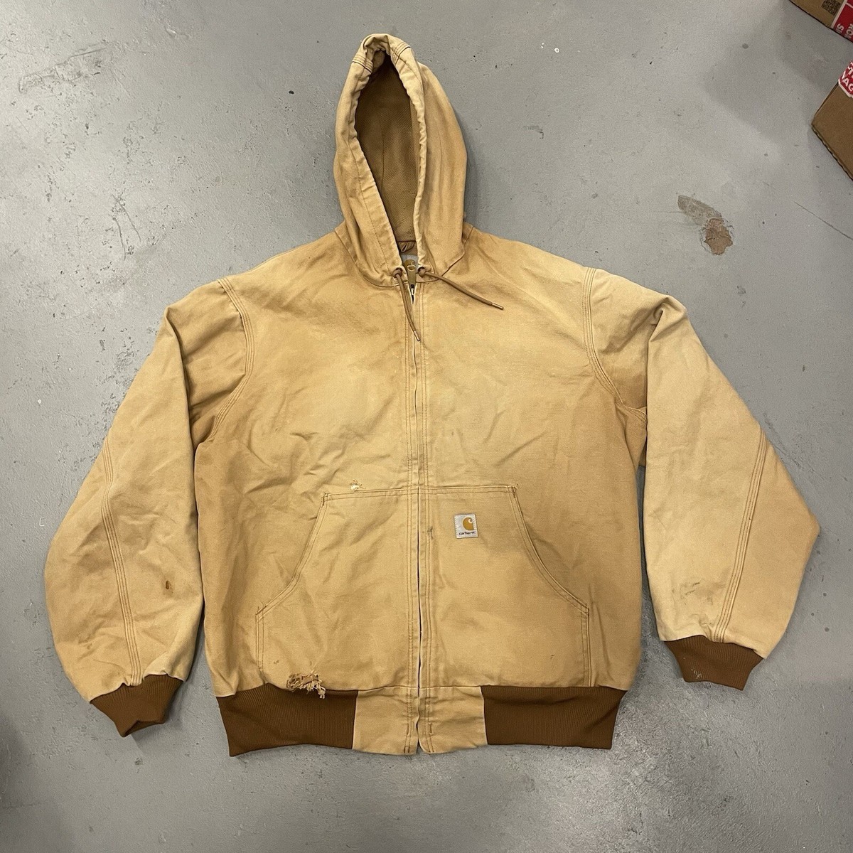 Carhartt Duck Jacket Mens XL Brown Thermal Lined Hooded Mens Extra