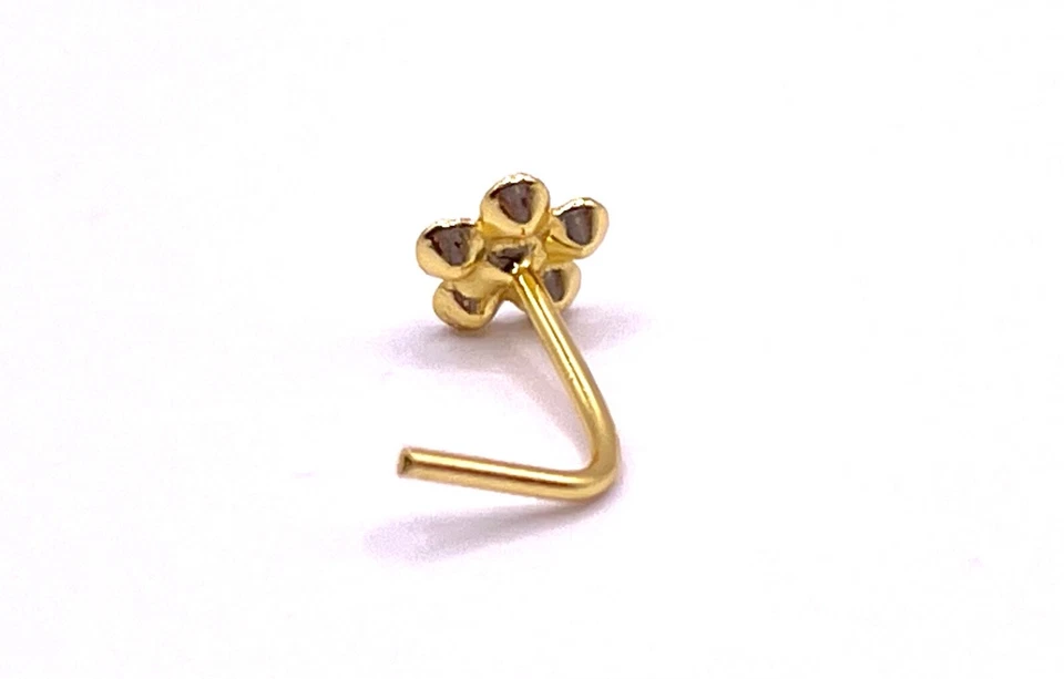 Gold plated crystal flower nose stud 4mm clear  flower L shaped  nose stud 22 g - Image 4 of 4