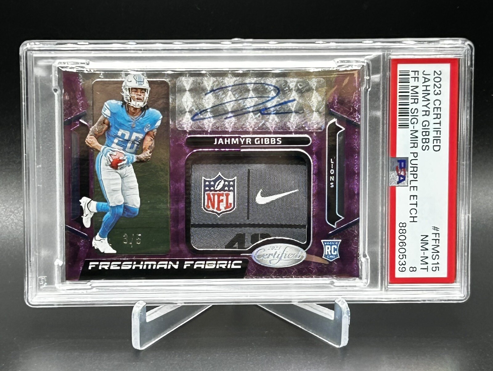 Jahmyr Gibbs Panini Certified Freshman Fabric Mirror Signature #FFMS15 Mirror Purple Etch