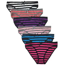 6 Lot Womens Cotton Bikinis Underwear Briefs Sport Striped Panties Knickers M