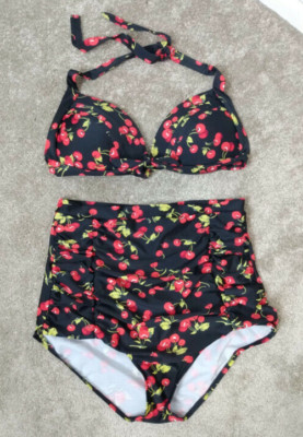 CocoShip Junior WM 2X Two Piece High Waist Bikini Swim Suit Cherries Pin Up