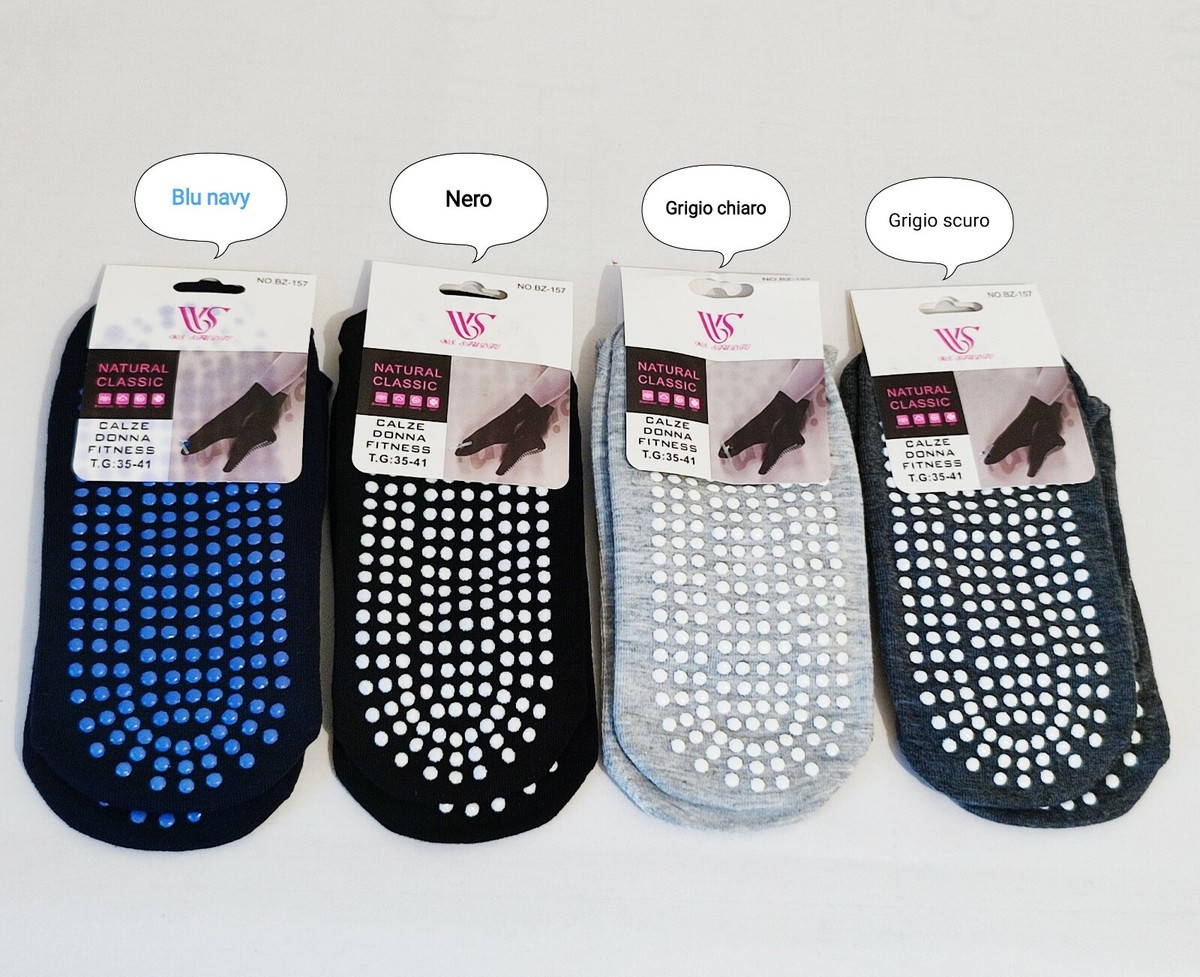 Calzini Antiscivolo Yoga Donna - 4 Paia In Cotone Con Presa In PVC Per Pilates E Danza