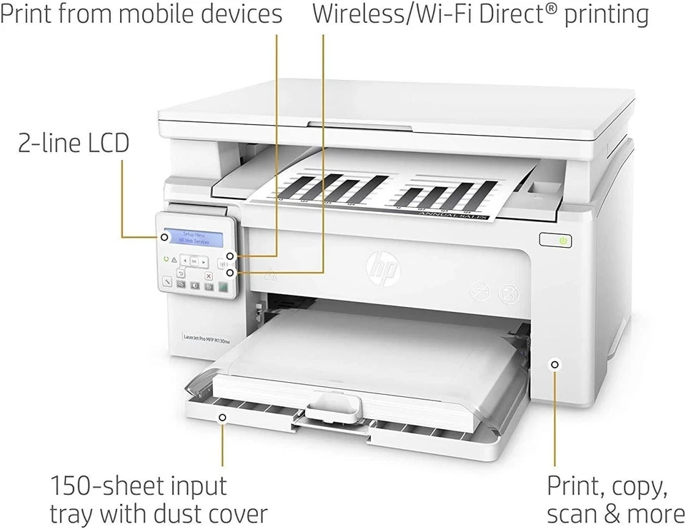 HP LaserJet Pro M130nw All-in-One Wireless Laser Printer, Works with Alexa - Image 2 of 4