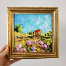 Meadow original oil painting Wildflowers Impasto Art No Frame 8x8"