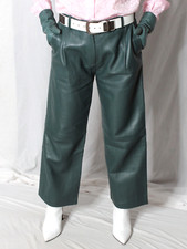 Womens Leather Pants Green 4 SOFT Lambskin Tommy Hilfiger Cropped Pleated Mom