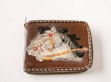 1950s Wallet Tooled Leather Western Horse Equestrian Floral