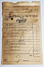 VINTAGE 1957 Coca-Cola Bottling Company 1661 W. Hill St. Louisville, KY Receipt 