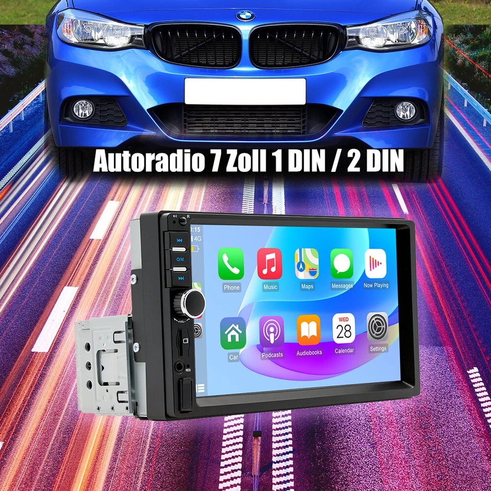 1 DIN Autoradio 7 Zoll Carplay Android Auto Bluetooth USB AUX TF Mikrofon Kamera - Bild 2 von 4