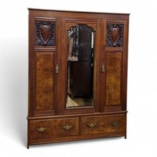 Victorian Walnut Triple Door Wardrobe - Antique carved Scottish 3 door wardrobe