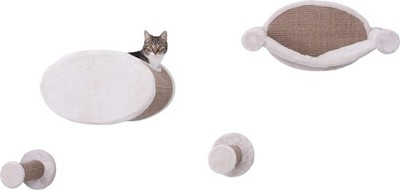4pc Cat Tree Wall Mount Set Plush Condo Hammock Steps Space Saving Design