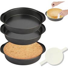 8" Round Cake Pan, 3PCS Nonstick Cake Pans with 100 PCS Parchment Paper, Carbon