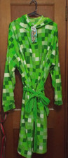 Minecraft "Creeper" Green Pixel Fleece Adult Bathrobe w/Belt Hood 2024, NWT