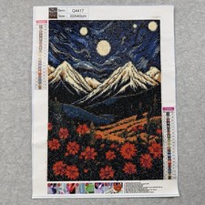 Completed 3D Diamond Art Painting Of A Starry Night Over Snow Capped Mountains