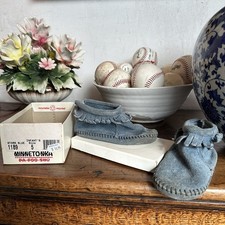 Minnetonka Moccasins Baby Infant Size 5 Storm Blue Vintage 1189  Bootie Fringe