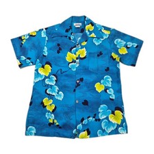 Vintage 60s Penneys Hawaii Barkcloth Hawaiian Shirt Tribal Water Coin Buttons