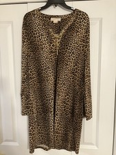 Michael Kors Brown Black Animal Print Long Sleeve Dress OX XL