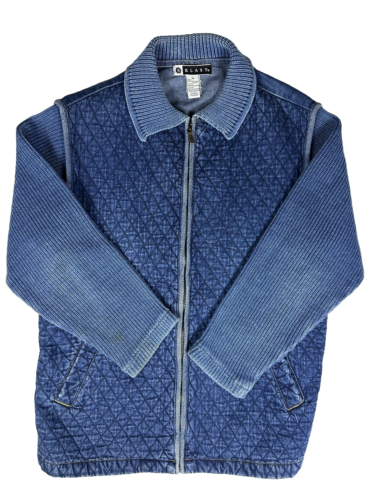BLAST Quilted Zip Front Jacket Men’s Medium Blue Cotton Workwear Style