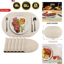 Placemats for Dining Table Set of 6 Non-Slip, Heat Resistant Oval Leather Pla...