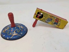 Pair of Vintage KIRCHHOF Tin Litho Noise Makers Kitschy Bell Spinner Party