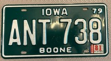 Iowa Vintage &lsquo;79 License Plate ANT738 Excellent Condition