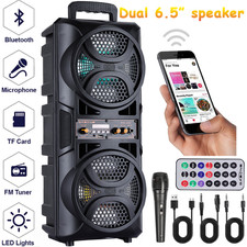 3000W Dual 6.5" Portable Bluetooth Speaker Party Heavy Bass Sound System w/ Mic