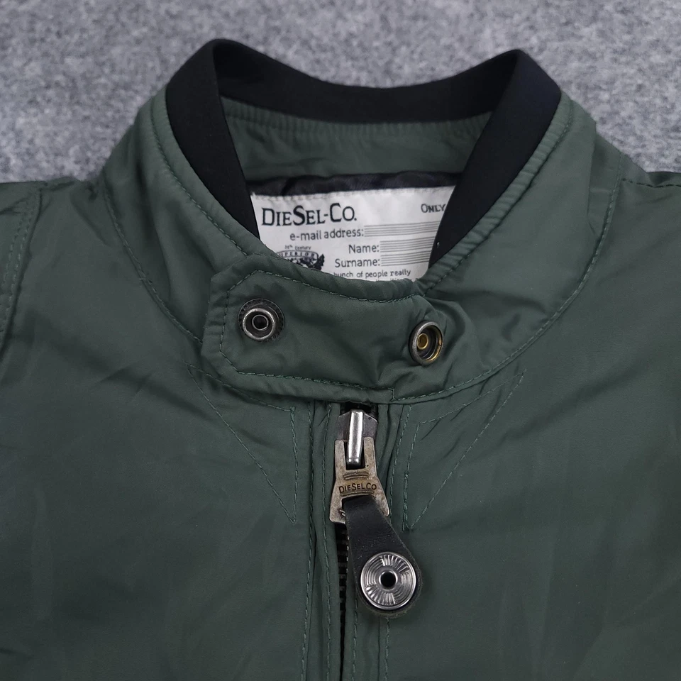 Diesel Jacket Mens XL Green Black Moto Bomber Nylon Zip Pockets Only The Brave - Image 4 of 4