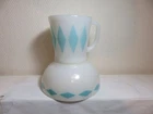 Vtg retro Fire King milk glass turquoise diamond coffee mug and chili bowl # 2