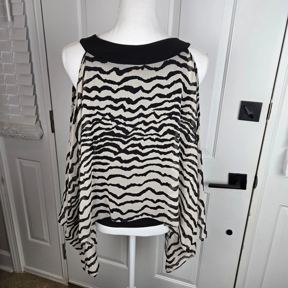 Blusa Joseph Ribkoff Talla 6 Estampado Cebra Superposición Negro Bronceado Estampado Animal Mobwife Foto 2 de 4