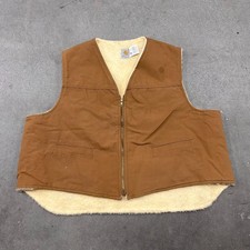Vintage Carhartt 6SV Sherpa Lined Duck Canvas Work Vest Mens 4XL Brown Full Zip