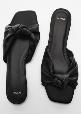 Mango MNG SQUARE TOE SANDALS WITH KNOT DETAIL Black Euro 38 US 7.5 New