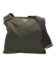 Borsa a tracolla originale PRADA in nylon tracolla kaki cerniera logo triango...