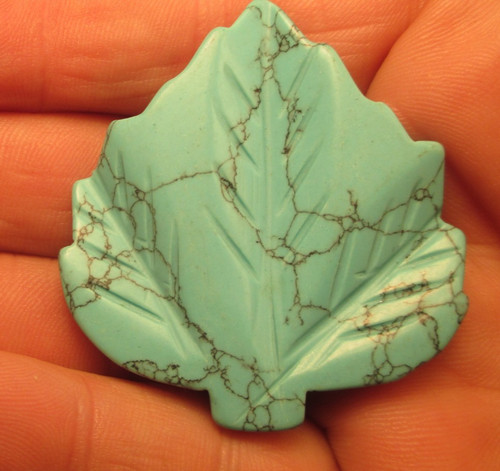 Turquoise Leaf Carved Loose Gemstone Jewelry / Pendant Making 2x1 3/4"  #73