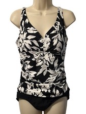 Croft  Barrow Women's Black White Floral Tankini Swimsuit 1 Piece Size 14