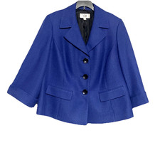 Le Suit Women s Blue Career Blazer Jacket Size 14W Plus Piqu Style