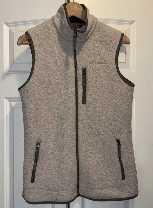 Eddie Bauer Fleece Vest Women Small Full Zip Pockets Tan Sherpa