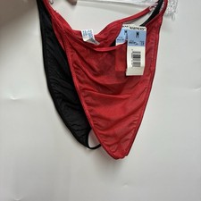 NEW Vintage Warners Naked Truth Thong Panties Medium Red Black Nylon Shiny Satin
